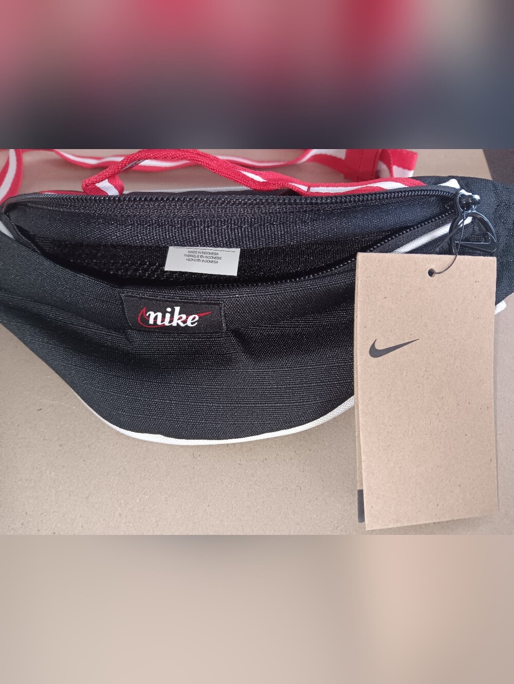 New Nike Black Waist Pack with Red and White Straps.